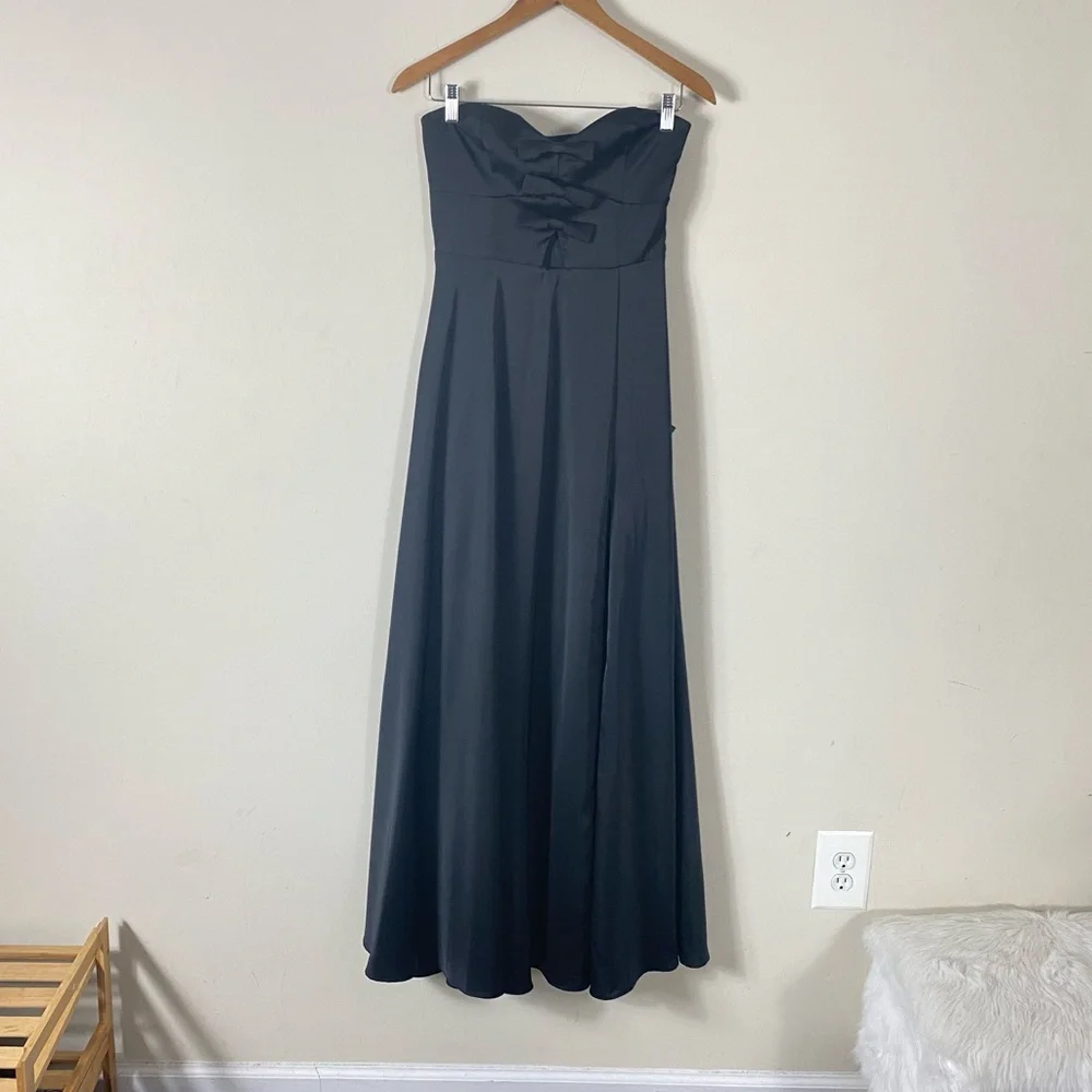NEW Lulu’s Upscale Poise Black Satin Bow Strapless Maxi Dress Black